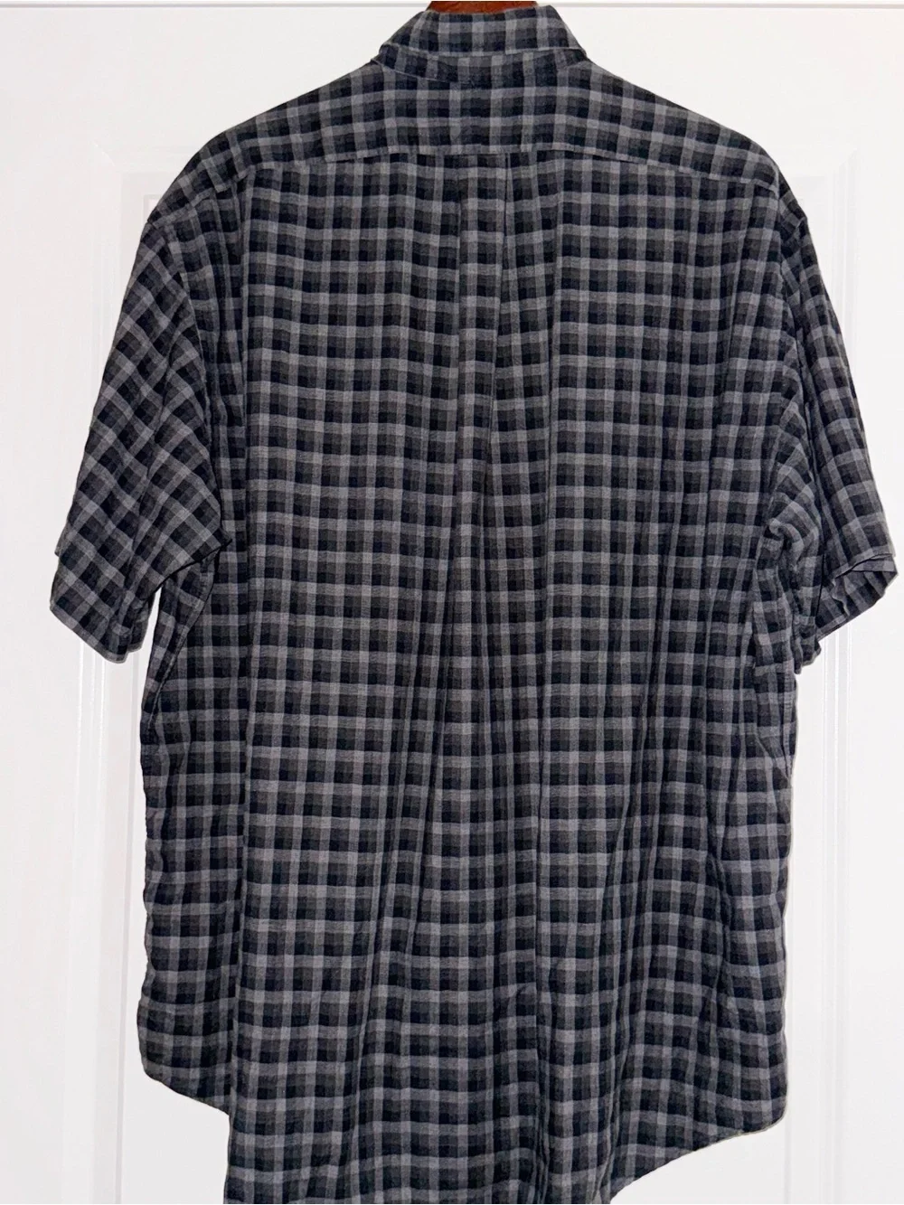 Ralph Lauren Blake Mens XL Charcoal Gray Classic Plaid Cotton Shirt Short Sleeve